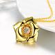 Real 18K Gold Plated Tin Alloy Czech Rhinestones Flower Pendant Necklaces NJEW-BB03972-G-3