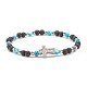 Natural & Synthetic Mixed Gemstone Beaded Stretch Bracelet with Clear Cubic Zirconia Cross for Women BJEW-JB08247-05-1