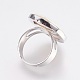 調整可能な天然な白いシェルフィンガー指輪  プラチナトーンの真鍮パーツ  オーバル  ホワイト  サイズ8  18mm RJEW-F083-B04-3