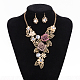 Fashion Women Jewelry Zinc Alloy Glass Rhinestone Flower Bib Statement Necklaces & Earrings Jewelry Sets NJEW-BB15098-12
