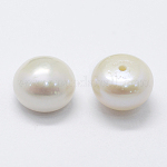 Perle coltivate d'acqua dolce perla naturale, grado 3 un, mezzo forato, rondelle, bianco, 9.5x7mm, Foro: 0.8 mm