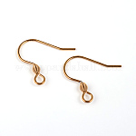 304 Stainless Steel Earring Hook Findings, Ear Wire, with Horizontal Loop, Real 24k Gold Plated, 18x16x0.8mm, 20 Gauge, Hole: 2.5mm