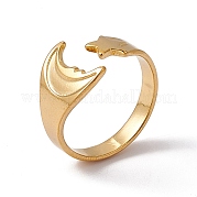 Ion Plating(IP) 304 Stainless Steel Moon & Star Open Cuff Ring for Women RJEW-C045-19G