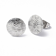 304 Stainless Steel Textured Flat Round Stud Earrings for Women EJEW-F300-02P
