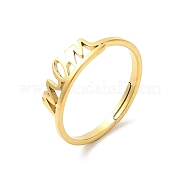 Ion Plating(IP) 304 Stainless Steel Word Mom Adjustable Ring for Mother's Day RJEW-L107-032G