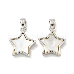 Pendentifs en coquille blanche naturelle, accumuler placage breloques laiton étoiles, platine, 16x14x3mm, Trou: 2x5mm