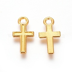 Pendente in lega, croce, oro, 15.5x8.5x1mm, Foro: 1.5 mm