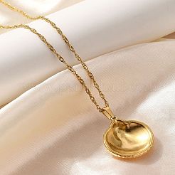 夏のビーチ 304 ステンレススチールペンダントロープチェーンネックレス 女性用  18KGP本金メッキ  シェル形状  15.55インチ（39.5cm）  ペンダント：27x24.5mm。&nbsp;STAS-Z108-01G-04