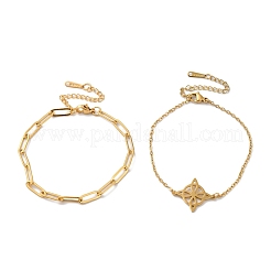 Ensembles de bracelets à chaînes et à câbles en acier inoxydable 304&nbsp;AJEW-U005-05B-G