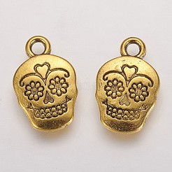 Мексика праздник день мертвого сахарного черепа тибетского стиля сплава металла подвески&nbsp;LS-X-TIBEP-21061-AG-FF