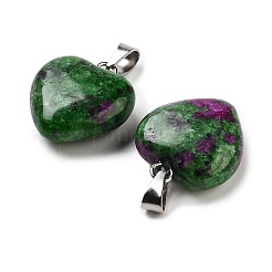 天然ルビーチャーム  シルバートーンの金属パーツ付き  ハート  16x6mm&nbsp;HEAR-PW0001-057-12
