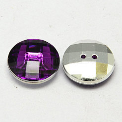 台湾アクリルラインストーンボタン  多面カット  2穴  ディスク  パープル  10x4mm  穴：1mm&nbsp;BUTT-F022-10mm-05