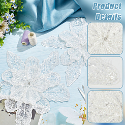 Цветочные многослойные аппликации из полиэстера и вышивки блестками&nbsp;PATC-WH0010-35