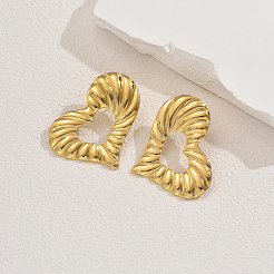 Асимметричные серьги-гвоздики с полой текстурой в форме сердца из нержавеющей стали 201&nbsp;OS0464