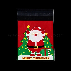 クリスマステーマのプラスチック耐熱皿バッグ  粘着式  チョコレート用  キャンディ  クッキー  正方形  レッド  130x100x0.2mm  約100個/袋&nbsp;OPP-Q004-03B