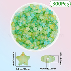 フロストアクリルビーズ300個  金箔  スター  グラデーションカラー  緑黄  9x10x5mm  穴：1.6mm&nbsp;OACR-PA0001-71C