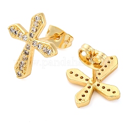 Серьги-гвоздики с крестообразным латунным покрытием и прозрачным кубическим цирконием&nbsp;EJEW-S245-01G-B