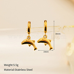 304ステンレススチールフープピアス  ゴールドカラー  イルカ  30x19mm&nbsp;FS-WG28AB1-02