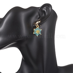 真鍮製ダングルスタンドピアス  ガラスビーズ  スター  ゴールドカラー  空色  30.5x17.5mm&nbsp;EJEW-MZ00678-03