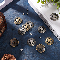 10穴合金ボタン1個  ネジ付き  スターとフラットラウンド  diy シャツ  ジーンズと洋服 ハンドクラフト ガーメント アクセサリー  ミックスカラー  28.6x6mm  穴：2.5mm  5個/カラー  2色  10個/箱&nbsp;FIND-GF0002-22