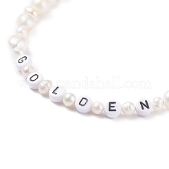 Collana di perle naturali con perline acriliche dorate per le donne&nbsp;NJEW-JN03850