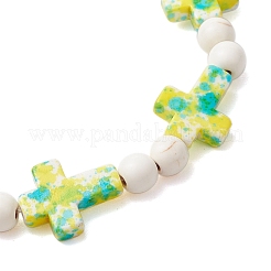 4шт 4 цвета окрашенные синтетические бирюзовые круглые бусины эластичные браслеты для женщин и мужчин BJEW-JB11609