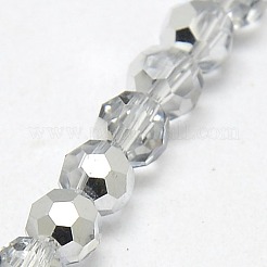 電気メッキガラスビーズセット  半分メッキ  多面カット  ラウンド  銀メッキ  8mm  穴：1mm  約72個/連  22.6インチ&nbsp;X-EGLA-J042-8mm-H02