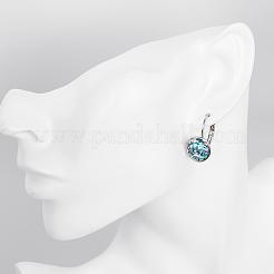 フラットラウンドスズ合金チェコラインストーンフレンチフックピアス  アクアマリン  プラチナ  23x13mm&nbsp;EJEW-BB02101-B-2P