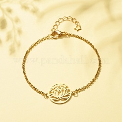 Bracciale in acciaio inossidabile 201 con maglie di loto e catene a scatola in acciaio inossidabile 304 per donna&nbsp;BJEW-JB08281-04
