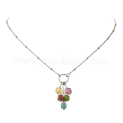 Colliers pour femmes avec pendentif à pompon en tourmaline naturelle multicolore facettée&nbsp;NJEW-JN06448-01