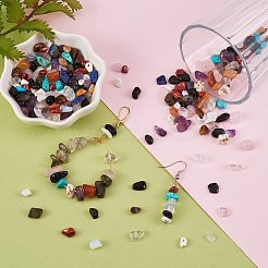 300gジェムストーンチップビーズ  3巻銅線と弾性水晶糸  DIYストレッチブレスレット作成キット用  5~15x5~10mm  15スタイル  20g /スタイル  300グラム&nbsp;DIY-SZ0004-24