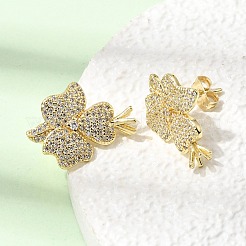 Aretes de latón con micro pavé de circonio cúbico para mujer&nbsp;EJEW-F422-02G