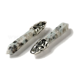 天然ゴマジャスパーの尖った大きなペンダント  ラックメッキのファセット加工された弾丸チャーム、プラチナメッキの真鍮製金具  56~65x11~11.5x10~10.5mm  穴：4mm&nbsp;G-Z055-01P-04