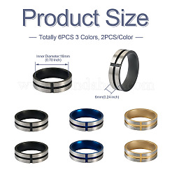 6 шт. 3-х цветные простые кольца из нержавеющей стали RJEW-CF0001-03