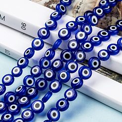 Ручной сглаза Lampwork плоские круглые пряди шарик&nbsp;LAMP-L058-8mm-04