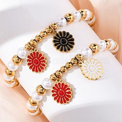 201 bracciali elastici con perline rotonde in acciaio inossidabile&nbsp;BJEW-C090-03G-A