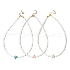 3 шт. ожерелье из синтетических морских звезд и стеклянных бусин двух цветов NJEW-JN05330