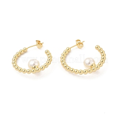 Abs イミテーション パール ビーズ リング スタッド イヤリング  女性用真鍮ハーフフープピアス  ゴールドカラー  26.5x27x8mm  ピン：0.8mm&nbsp;EJEW-E275-02G
