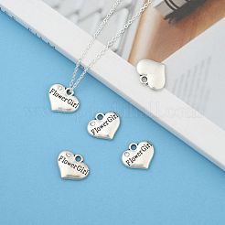結婚式のパーティーの供給アンティーク銀合金ラインストーンのハート刻まれた単語フラワーガールの結婚式の家族チャーム  カドミウムフリー＆鉛フリー  クリスタル  13.5x16x3mm  穴：2.5mm&nbsp;ALRI-N005-28A