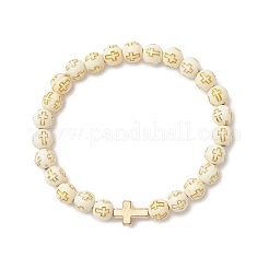 2шт 2 цвета позолоченные акриловые круглые бусины эластичные браслеты для мужчин и женщин BJEW-JB12080