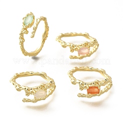 Овальные латунные манжеты-кольца кошачий глаз для женщин&nbsp;RJEW-U042-01G