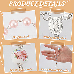 50 bracciale rosario con ciondolo a croce vergine in metallo con maglie rotonde in porcellana e perle finte in plastica&nbsp;BJEW-WA0001-07B