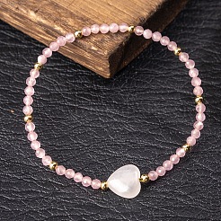 Pulseras elásticas de cuarzo rosa natural y cuentas de cristal de cuarzo para mujer&nbsp;KL2694
