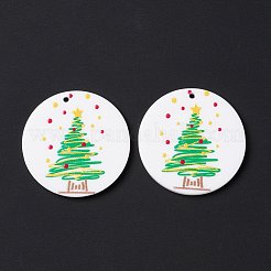 クリスマスアクリルパーツ  diyのイヤリングパーツ  クリスマスツリーとフラットラウンド  ライムグリーン  29.5x2mm  穴：1.4mm&nbsp;SACR-G018-02B
