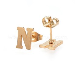 304ステンレススチールペンダントとスタッドピアスジュエリーセット  アルファベット  文字.n  20~23x13~19x1.5mm  穴：6x3mm  6~10x6~9x1mm  ピン：0.8mm&nbsp;SJEW-P099-14G