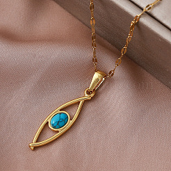 Colliers pendentifs œil de cheval vintage en acier inoxydable 304 et turquoise synthétique pour femmes&nbsp;YZ8442