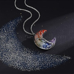 Смола с драгоценным камнем внутри луна с деревом жизни медная проволока обернутая чакра кулон ожерелье WGC6175-01