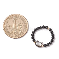 Кольца с бусинами из натурального радужного лунного камня и натурального черного турмалина&nbsp;RJEW-TA00196