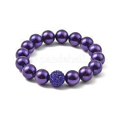 Круглые жемчужные бусины-ракушки эластичные браслеты для женщин&nbsp;BJEW-XCP0002-07