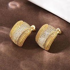 Латунные серьги-гвоздики с микропаве из кубических цирконий овальной формы&nbsp;EJEW-L275-09G